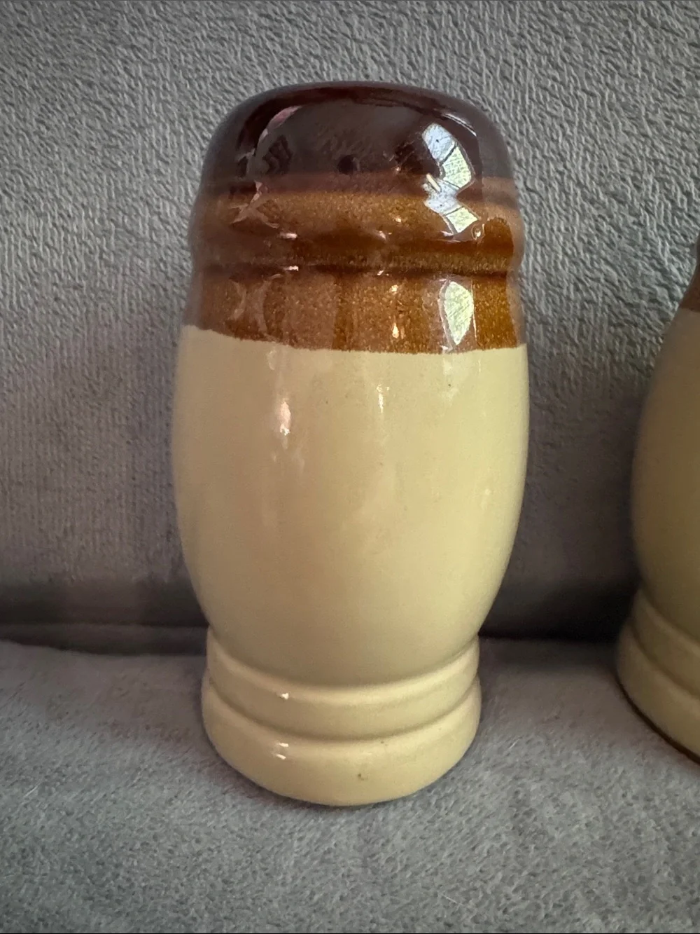 Vintage Two-Tone Brown Glaze Salt & Pepper Shakers